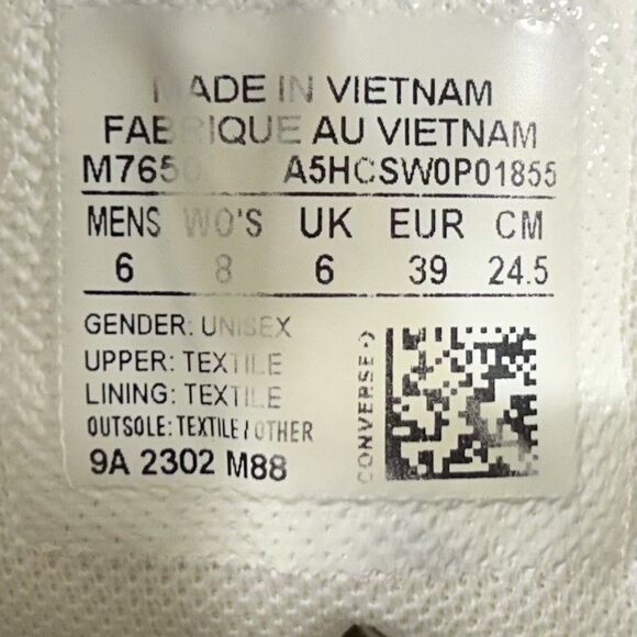 Converse Chuck Taylor All Star M7650 Mens Sz 6 Women’s Sz 8 White High Top Shoes - Picture 12 of 12